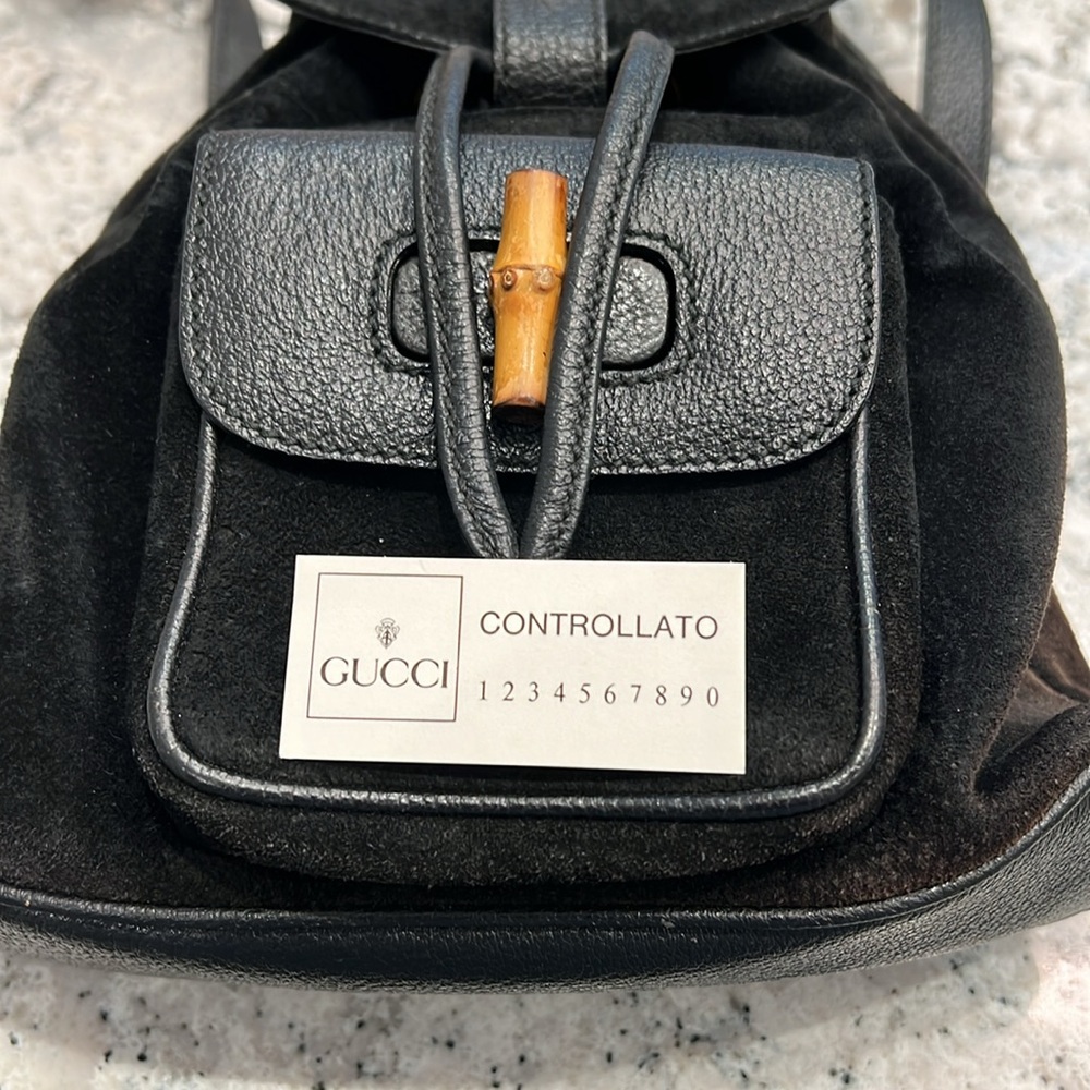Gucci Mini Bamboo Backpack in Black Suede with COA EUC - Picture 15 of 17